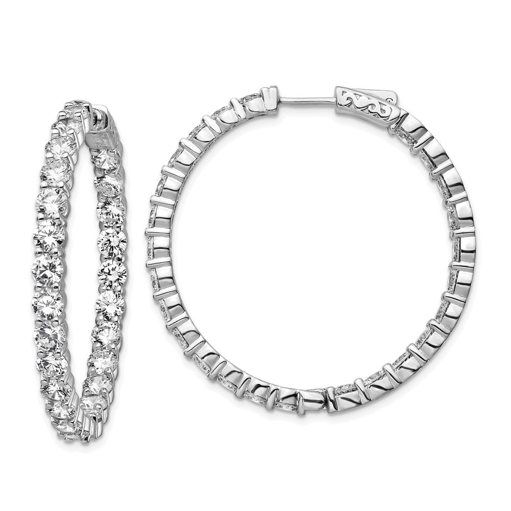 QE7976 Sterling Shimmer Sterling Silver Rhodium-plated 50 Stone 3.75mm CZ In and Out Round Hinged Hoop Earrings