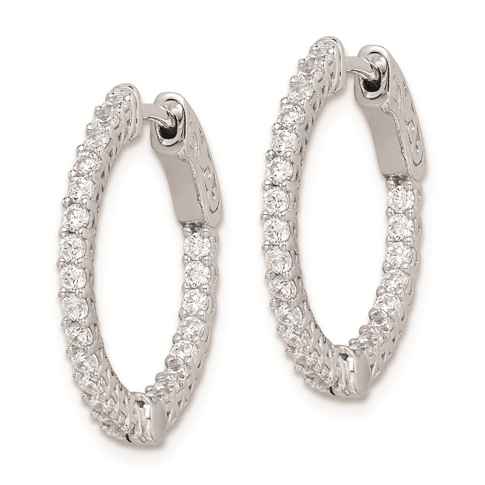 QE7978 Sterling Shimmer Sterling Silver Rhodium-plated 46 Stone 1.7mm CZ In and Out Round Hinged Hoop Earrings