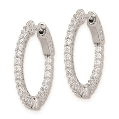 QE7978 Sterling Shimmer Sterling Silver Rhodium-plated 46 Stone 1.7mm CZ In and Out Round Hinged Hoop Earrings
