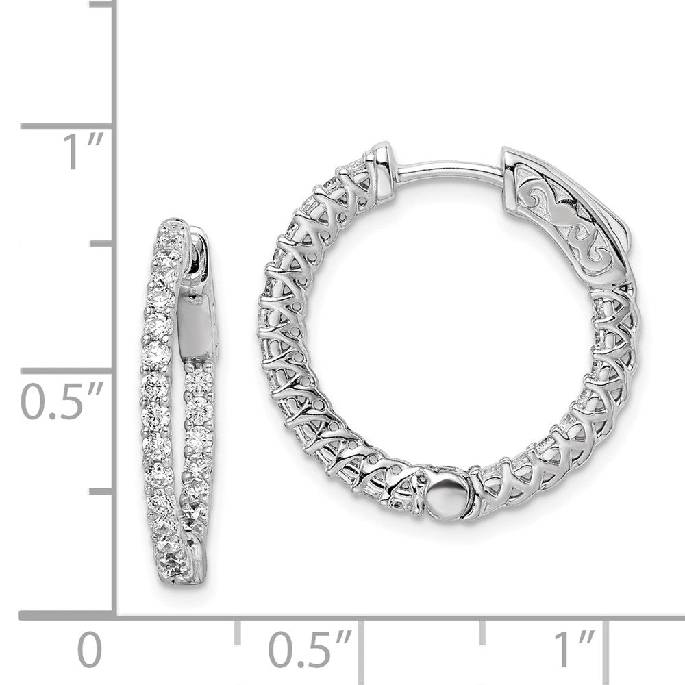 QE7978 Sterling Shimmer Sterling Silver Rhodium-plated 46 Stone 1.7mm CZ In and Out Round Hinged Hoop Earrings