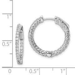 QE7978 Sterling Shimmer Sterling Silver Rhodium-plated 46 Stone 1.7mm CZ In and Out Round Hinged Hoop Earrings