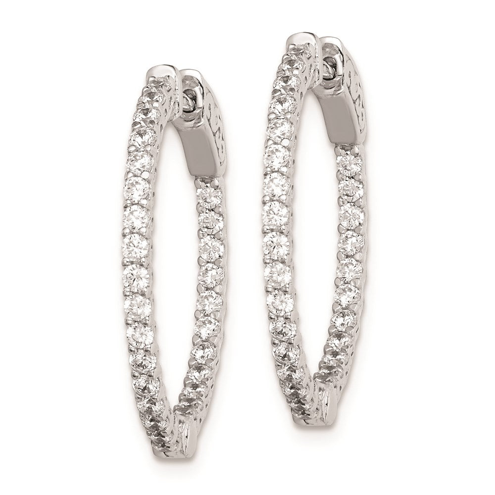 QE7979 Sterling Shimmer Sterling Silver Rhodium-plated 56 Stone 1.7mm CZ In and Out Round Hinged Hoop Earrings