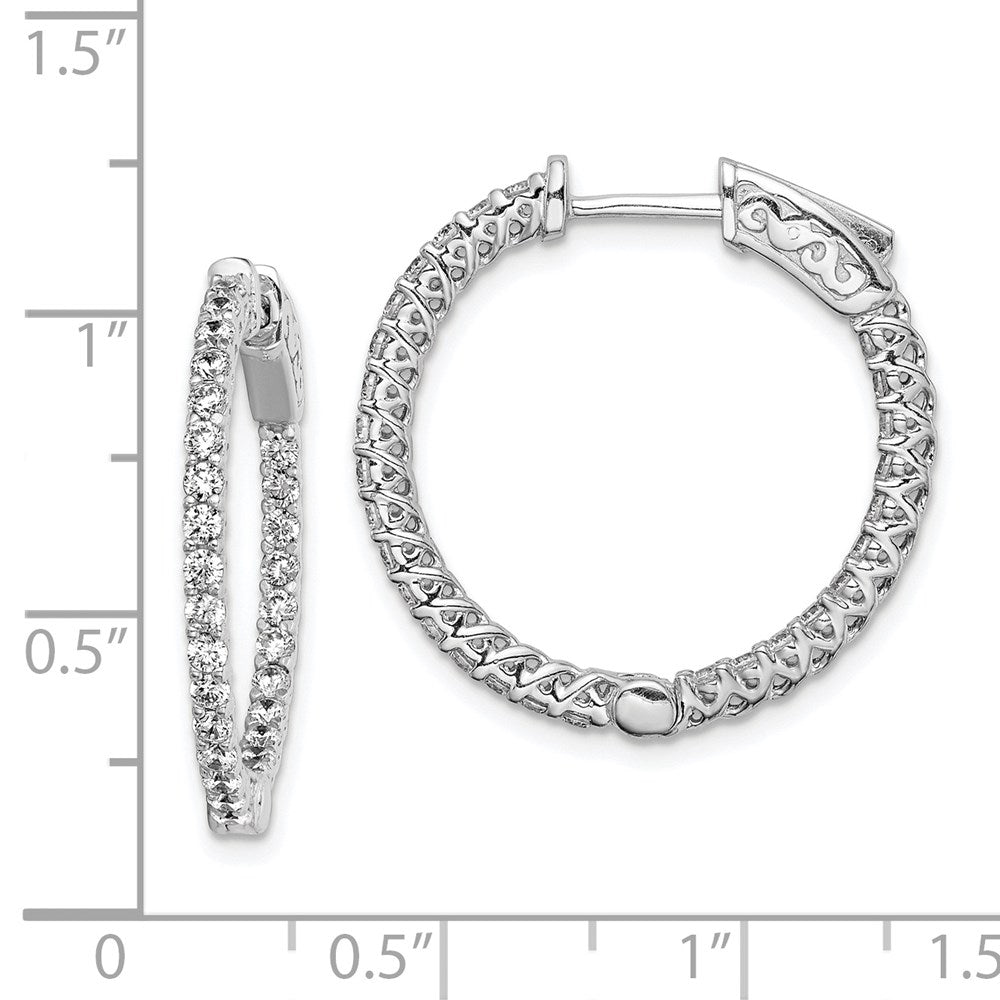 QE7979 Sterling Shimmer Sterling Silver Rhodium-plated 56 Stone 1.7mm CZ In and Out Round Hinged Hoop Earrings