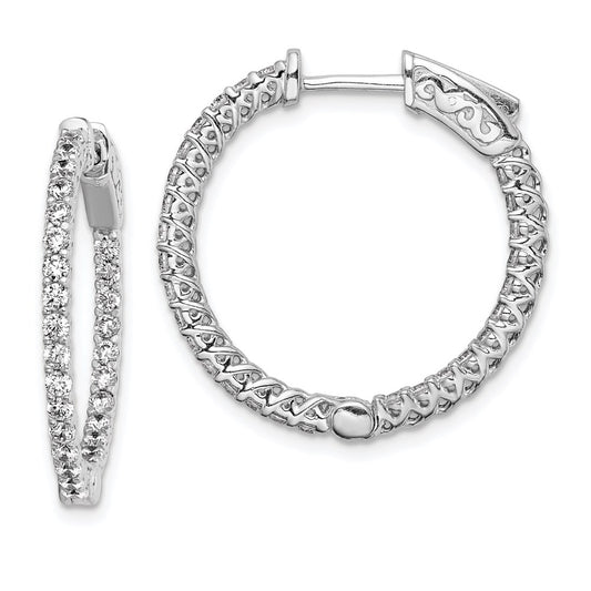 QE7979 Sterling Shimmer Sterling Silver Rhodium-plated 56 Stone 1.7mm CZ In and Out Round Hinged Hoop Earrings
