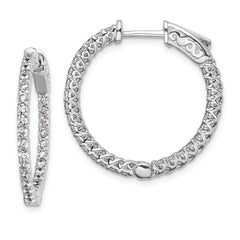 QE7979 Sterling Shimmer Sterling Silver Rhodium-plated 56 Stone 1.7mm CZ In and Out Round Hinged Hoop Earrings