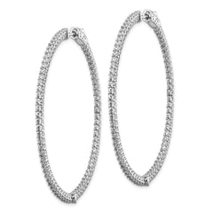 QE7980 Sterling Shimmer Sterling Silver Rhodium-plated 146 Stone 1.7mm CZ In and Out Round Hinged Hoop Earrings