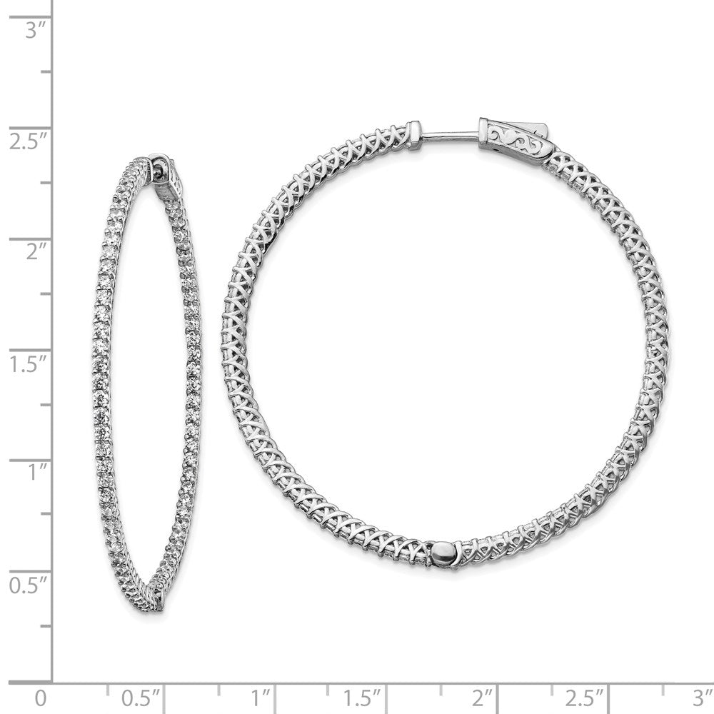 QE7980 Sterling Shimmer Sterling Silver Rhodium-plated 146 Stone 1.7mm CZ In and Out Round Hinged Hoop Earrings