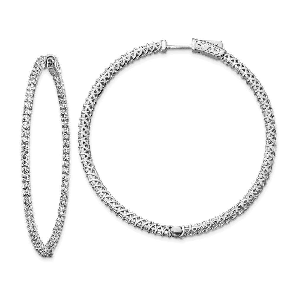 QE7980 Sterling Shimmer Sterling Silver Rhodium-plated 146 Stone 1.7mm CZ In and Out Round Hinged Hoop Earrings