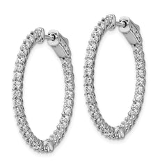 QE7981 Sterling Shimmer Sterling Silver Rhodium-plated 64 Stone 2mm CZ In and Out Round Hinged Hoop Earrings