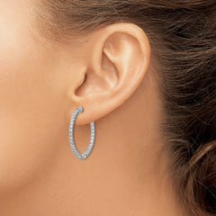 QE7981 Sterling Shimmer Sterling Silver Rhodium-plated 64 Stone 2mm CZ In and Out Round Hinged Hoop Earrings