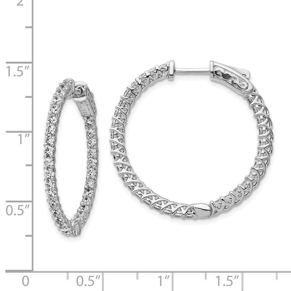 QE7981 Sterling Shimmer Sterling Silver Rhodium-plated 64 Stone 2mm CZ In and Out Round Hinged Hoop Earrings