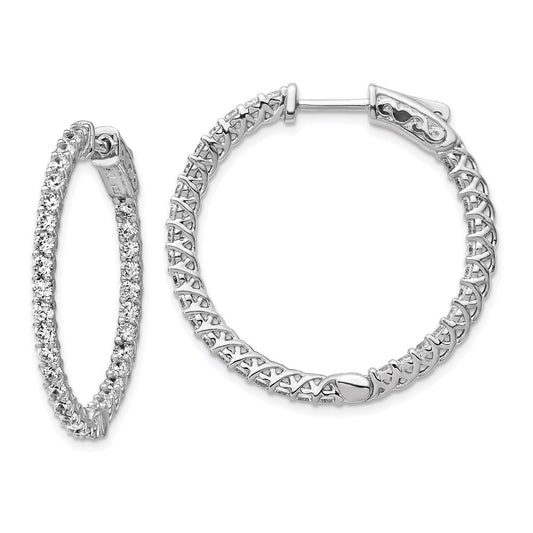QE7981 Sterling Shimmer Sterling Silver Rhodium-plated 64 Stone 2mm CZ In and Out Round Hinged Hoop Earrings