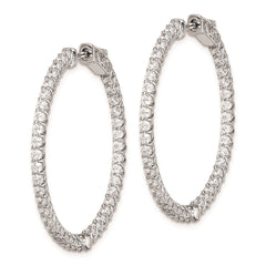 QE7982 Sterling Shimmer Sterling Silver Rhodium-plated 78 Stone 2mm CZ In and Out Round Hinged Hoop Earrings