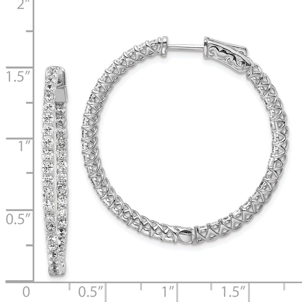 QE7982 Sterling Shimmer Sterling Silver Rhodium-plated 78 Stone 2mm CZ In and Out Round Hinged Hoop Earrings