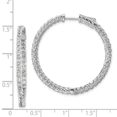 QE7982 Sterling Shimmer Sterling Silver Rhodium-plated 78 Stone 2mm CZ In and Out Round Hinged Hoop Earrings
