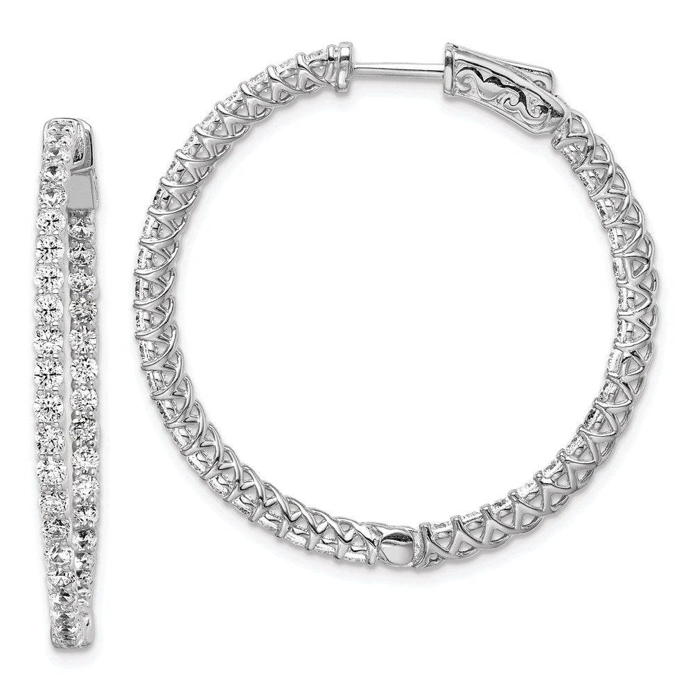 QE7982 Sterling Shimmer Sterling Silver Rhodium-plated 78 Stone 2mm CZ In and Out Round Hinged Hoop Earrings