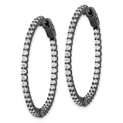 QE7982B Sterling Shimmer Black Rhodium-plated 78 Stone 2mm CZ In and Out Round Hinged Hoop Earrings