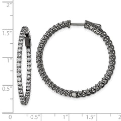 QE7982B Sterling Shimmer Black Rhodium-plated 78 Stone 2mm CZ In and Out Round Hinged Hoop Earrings