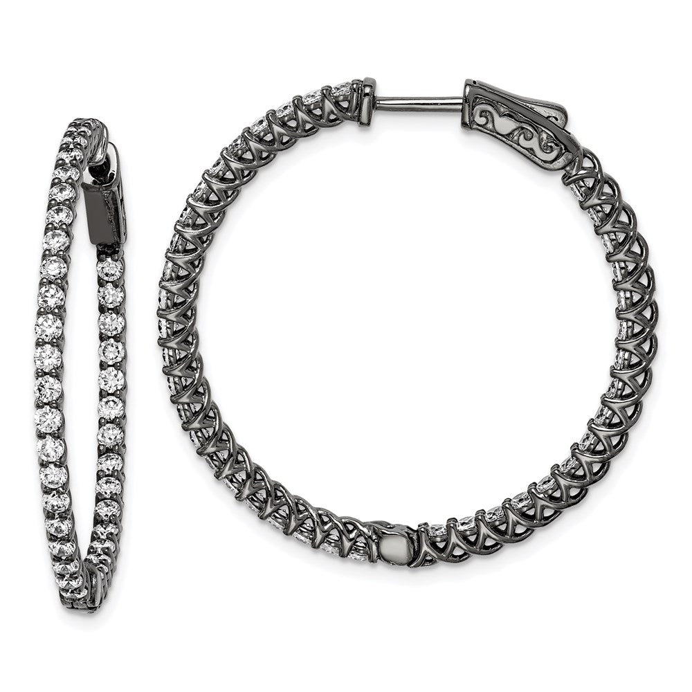 QE7982B Sterling Shimmer Black Rhodium-plated 78 Stone 2mm CZ In and Out Round Hinged Hoop Earrings