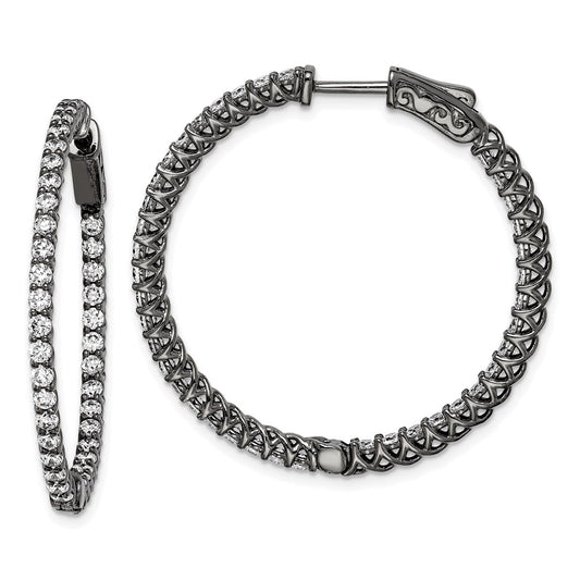 QE7982B Sterling Shimmer Black Rhodium-plated 78 Stone 2mm CZ In and Out Round Hinged Hoop Earrings