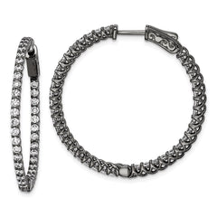 QE7982B Sterling Shimmer Black Rhodium-plated 78 Stone 2mm CZ In and Out Round Hinged Hoop Earrings