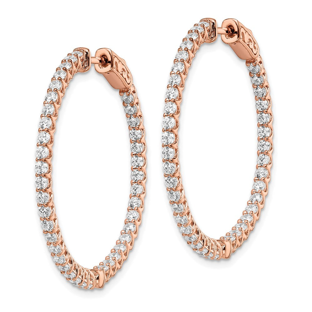 QE7982P Sterling Shimmer Sterling Silver Rose-tone Flash Rose Gold-plated 78 Stone 2mm CZ In and Out Round Hinged Hoop Earrings