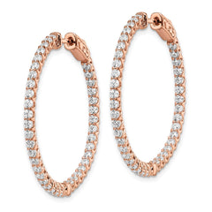 QE7982P Sterling Shimmer Sterling Silver Rose-tone Flash Rose Gold-plated 78 Stone 2mm CZ In and Out Round Hinged Hoop Earrings