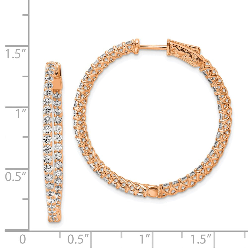 QE7982P Sterling Shimmer Sterling Silver Rose-tone Flash Rose Gold-plated 78 Stone 2mm CZ In and Out Round Hinged Hoop Earrings