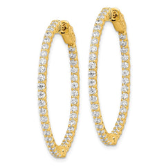 QE7982Y Sterling Shimmer Sterling Silver Gold-tone Flash Gold-plated 78 Stone 2mm CZ In and Out Round Hinged Hoop Earrings