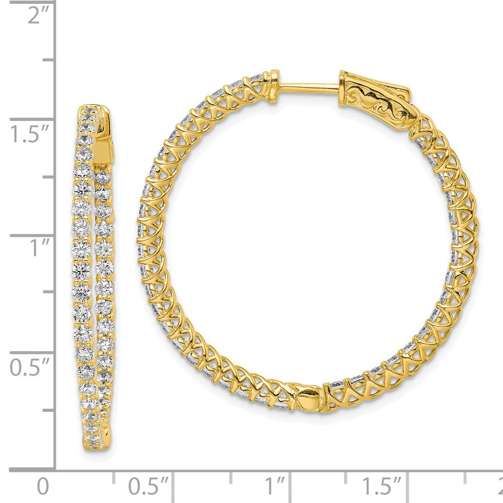 QE7982Y Sterling Shimmer Sterling Silver Gold-tone Flash Gold-plated 78 Stone 2mm CZ In and Out Round Hinged Hoop Earrings