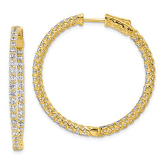 QE7982Y Sterling Shimmer Sterling Silver Gold-tone Flash Gold-plated 78 Stone 2mm CZ In and Out Round Hinged Hoop Earrings