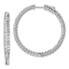 QE7982 Sterling Shimmer Sterling Silver Rhodium-plated 78 Stone 2mm CZ In and Out Round Hinged Hoop Earrings
