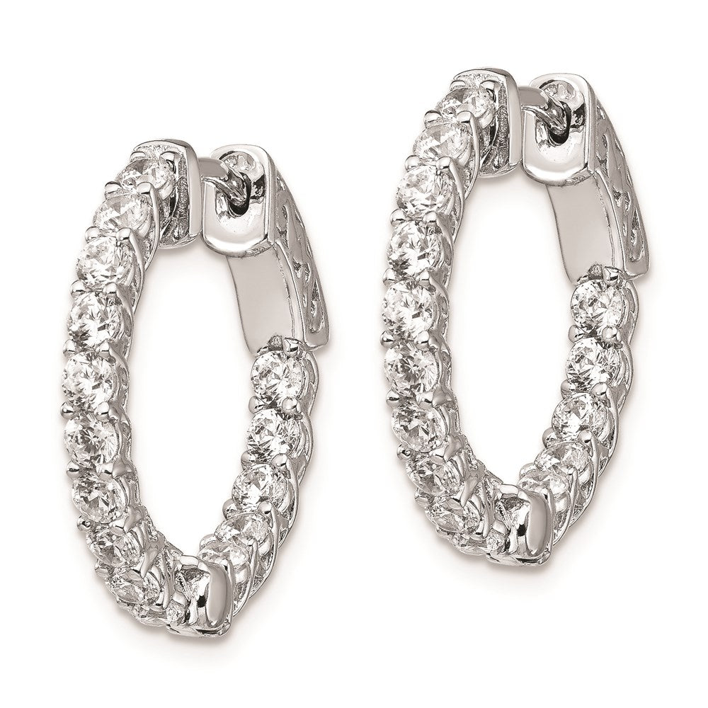 QE7983 Sterling Shimmer Sterling Silver Rhodium-plated 30 Stone 2.3mm CZ In and Out Round Hinged Hoop Earrings