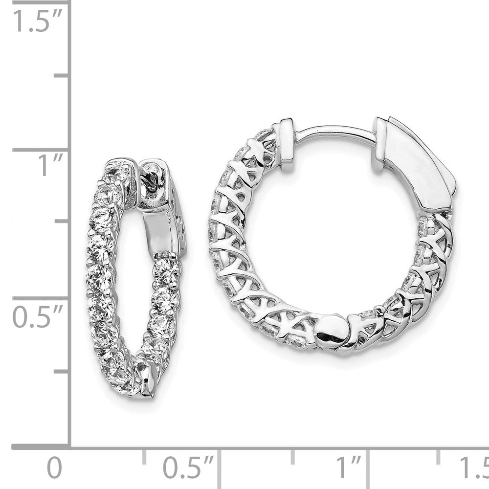 QE7983 Sterling Shimmer Sterling Silver Rhodium-plated 30 Stone 2.3mm CZ In and Out Round Hinged Hoop Earrings