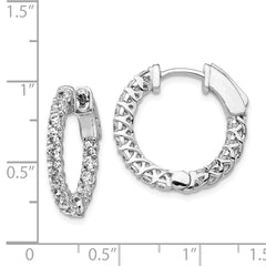QE7983 Sterling Shimmer Sterling Silver Rhodium-plated 30 Stone 2.3mm CZ In and Out Round Hinged Hoop Earrings