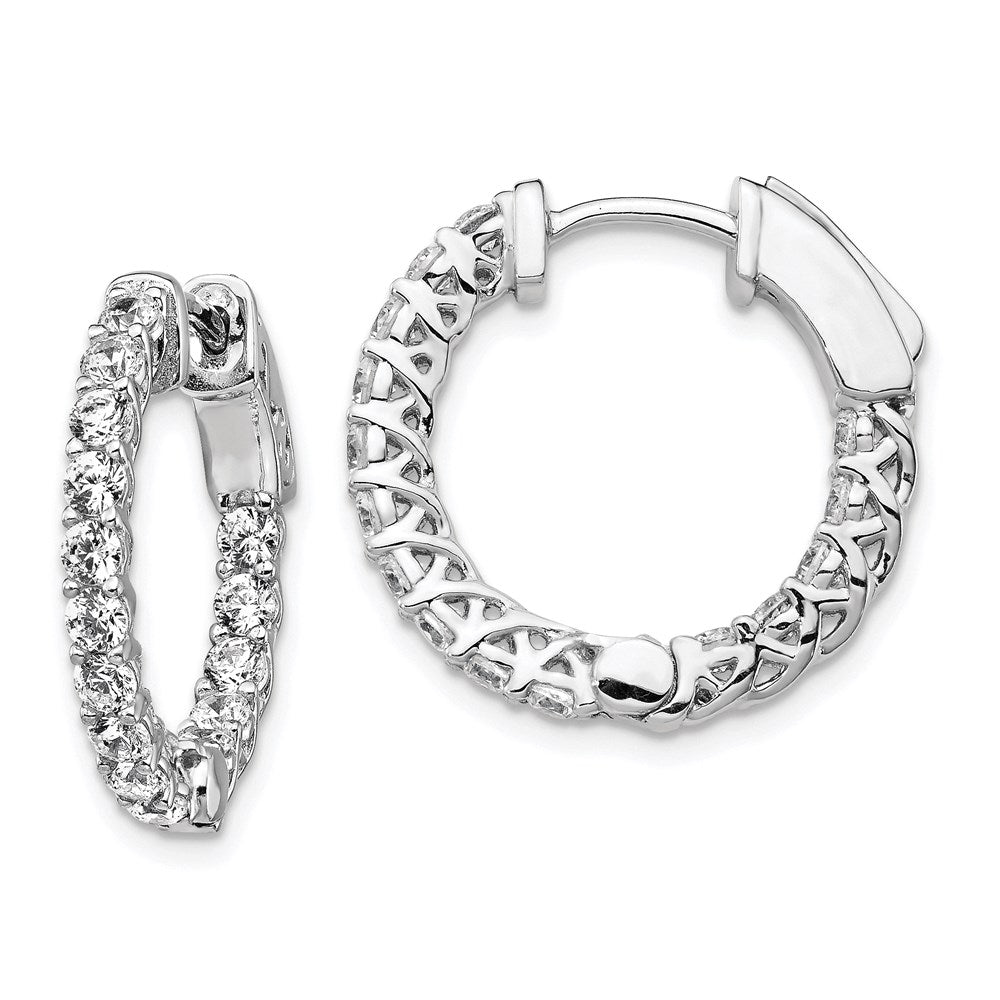 QE7983 Sterling Shimmer Sterling Silver Rhodium-plated 30 Stone 2.3mm CZ In and Out Round Hinged Hoop Earrings