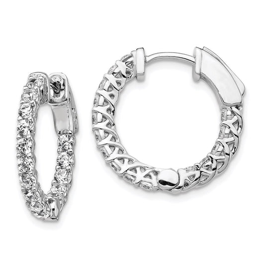 QE7983 Sterling Shimmer Sterling Silver Rhodium-plated 30 Stone 2.3mm CZ In and Out Round Hinged Hoop Earrings