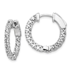 QE7983 Sterling Shimmer Sterling Silver Rhodium-plated 30 Stone 2.3mm CZ In and Out Round Hinged Hoop Earrings