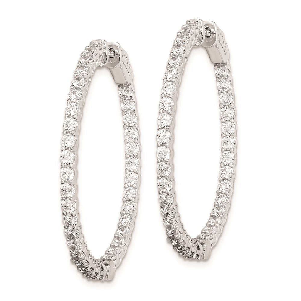 QE7985 Sterling Shimmer Sterling Silver Rhodium-plated 70 Stone 2.3mm CZ In and Out Round Hinged Hoop Earrings