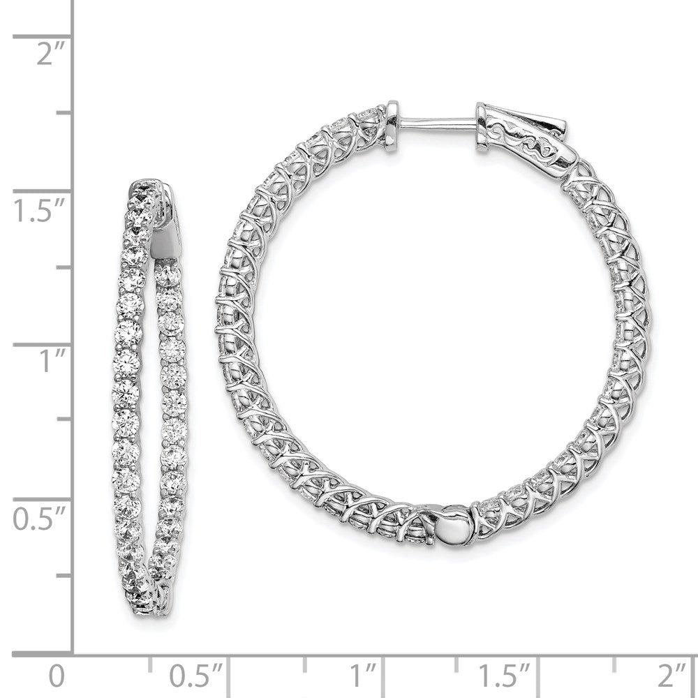 QE7985 Sterling Shimmer Sterling Silver Rhodium-plated 70 Stone 2.3mm CZ In and Out Round Hinged Hoop Earrings