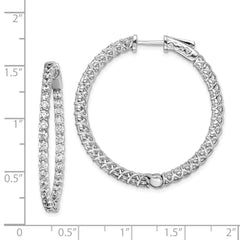QE7985 Sterling Shimmer Sterling Silver Rhodium-plated 70 Stone 2.3mm CZ In and Out Round Hinged Hoop Earrings