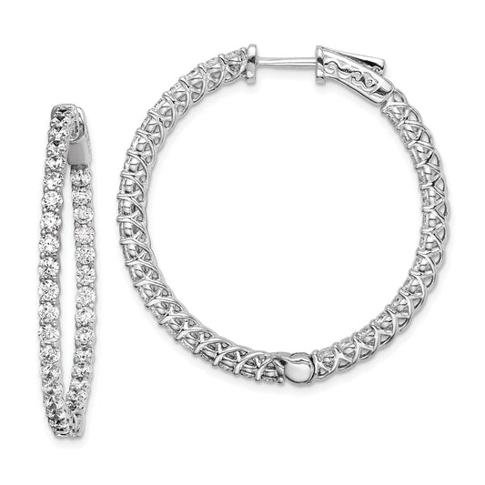 QE7985 Sterling Shimmer Sterling Silver Rhodium-plated 70 Stone 2.3mm CZ In and Out Round Hinged Hoop Earrings