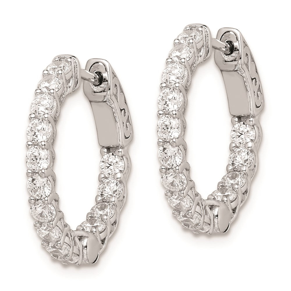 QE7986 Sterling Shimmer Sterling Silver Rhodium-plated 26 Stone 2.5mm CZ In and Out Round Hinged Hoop Earrings