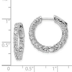 QE7986 Sterling Shimmer Sterling Silver Rhodium-plated 26 Stone 2.5mm CZ In and Out Round Hinged Hoop Earrings