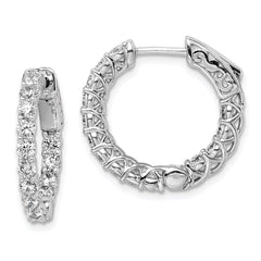 QE7986 Sterling Shimmer Sterling Silver Rhodium-plated 26 Stone 2.5mm CZ In and Out Round Hinged Hoop Earrings