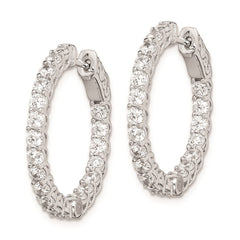 QE7987 Sterling Shimmer Sterling Silver Rhodium-plated 40 Stone 2.5mm CZ In and Out Round Hinged Hoop Earrings