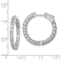 QE7987 Sterling Shimmer Sterling Silver Rhodium-plated 40 Stone 2.5mm CZ In and Out Round Hinged Hoop Earrings