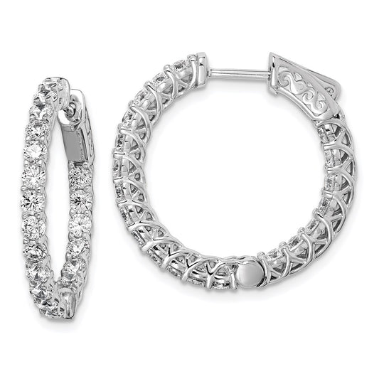 QE7987 Sterling Shimmer Sterling Silver Rhodium-plated 40 Stone 2.5mm CZ In and Out Round Hinged Hoop Earrings