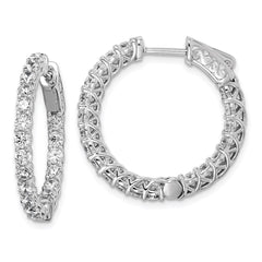 QE7987 Sterling Shimmer Sterling Silver Rhodium-plated 40 Stone 2.5mm CZ In and Out Round Hinged Hoop Earrings