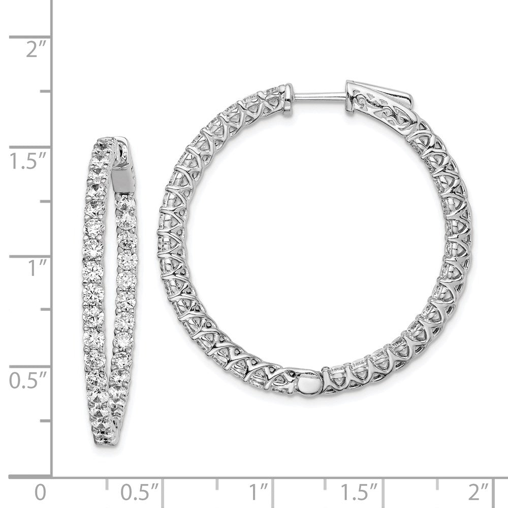 QE7988 Sterling Shimmer Sterling Silver Rhodium-plated 66 Stone 2.5mm CZ In and Out Round Hinged Hoop Earrings